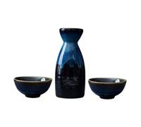 Healifty Bouilloire à Saké Japonaise Traditionnelle en Céramique Bleu Étoilé 3 Pièces, Flacon De Saki Et 2 Tasses à Saké pour Cérémonie Et Dégustation