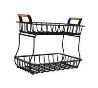 Healifty Panier Égouttoir Cuisine Fer à Double Niveaux Panier de Rangement Détachable pour Fruits et Légumes Organisateur Pratique pour Maison Noir