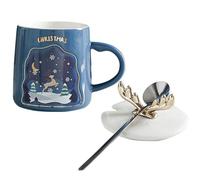 HEALSOPTHY Ensemble de Mugs en Céramique Bleu Anse Ergonomique et Forme de Bois de Cerf, Tasse à Café de Noël pour Bureau ou Restaurant, Capacité Suffisante et Design Cartoon