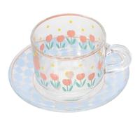 HEALSOPTHY Ensemble Design Ergonomique Simple et Élégant, Thé de l'après-midi Simple et Élagnant Tasse à Café en Verre Tulipe 180ml Soucoupe