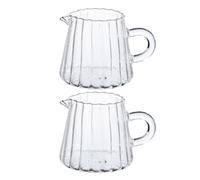 HEALSOPTHY Pichets à Lait Résistants Haute Température Lot de 2 en Verre Borosilicaté 200ml Bec Verseur Transparent pour Mousseur à Lait Maison