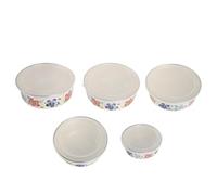 HEALSOPTHY Set de 5 Bols en Émail avec Couvercles, Ensemble Empilable Vintage pour Préparation et Service, pour Petites Cuisines et Rassemblements