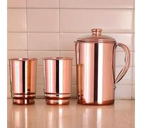 HEALTHANDWEALTH™ Carafe à eau en cuivre pur avec 2 gobelets | Pichet d'eau potable ayurvédique de 1,5 L | Améliore la digestion et renforce l'immunité | Fabriqué en Inde
