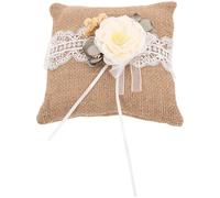 Healvian Coussin Forme Unique Rustique Porte-alliances Vintage en Lin avec Dentelle Fleurie, Doux et Respirant pour Décoration Mariage et Accessoires Photo