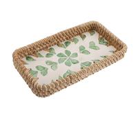 Healvian Plateau de Rangement en Rotin Tressé Petit Format 216 X 117 CM Décoration Coquillages Vert Saule Organiseur Multifonction pour Maquillage et Parfums Panier Décoratif Bohème