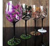 HEAMOS Verres à Vin Arbres des Quatre Saisons - Verre à Vin Artistique Peint à la Main, Printemps Été Hiver Automne Ensemble de Verres à Vin (Verre à Vin à Pied, Lot de 4,)