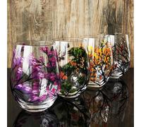 HEAMOS Verres à Vin Arbres des Quatre Saisons - Verre à Vin Artistique Peint à la Main, Printemps Été Hiver Automne Ensemble de Verres à Vin (Verre à vin sans Pied, Lot de 4)