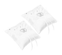 HEANUJJ 2 Pièces Coussin Porte-bagues de Mariage Blanc en Satin Léger Design Nœud Élégant de Cœur, pour Cérémonie de Mariage ou Décoration D'église