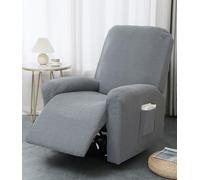 Hearda Housse de Fauteuil Relax Inclinable Electrique, Jacquard Gris Foncé Housse pour Canapé Relax, Élastique Housse de Fauteuil Extensible 4 Pièces avec Poches