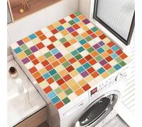 Hearda Housse Machine a Laver, À carreaux arc-en-ciel Dessus Tapis Lave Linge Antidérapant, Housse de Protection pour Machine à Laver Top, Tapis de Protection pour Dessus (Orange,50x50cm)