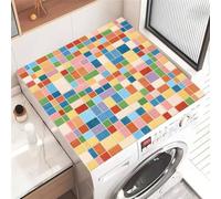 Hearda Housse Machine a Laver, À carreaux arc-en-ciel Dessus Tapis Lave Linge Antidérapant, Housse de Protection pour Machine à Laver Top, Tapis de Protection pour Dessus (Multicolore,60x60cm)