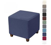 Hearda Housse Ottomane Carré, Jacquard à Grille en T Housse de Protection pour Repose-Pieds rectangulaire, Housses de Pouf Extensible avec Fond Élastique Lavable Antidérapante (Bleu,One Size)