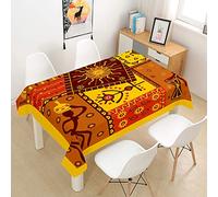 Hearda Nappe de Table Anti Tache Impermeable, Rectangulaire Motif Art Tribal 3D, pour Cuisine, Extérieur, Fête de Mariage, Salle à Manger (Nation Africaine, 120x120cm)