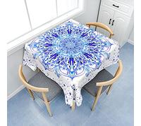 Hearda Nappe de Table Rectangle Anti Tache, Nappe de Cuisine Rectangulaire Mandala 3D Nappe Impermeable Extérieur, pour Jardin Bar Salle à Manger (Encre Bleue,100x140cm)