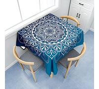 Hearda Nappe de Table Rectangle Anti Tache, Nappe de Cuisine Rectangulaire Mandala 3D Nappe Impermeable Extérieur, pour Jardin Bar Salle à Manger (Blanc Bleu,100x140cm)
