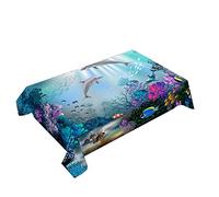 Hearda Nappe de Table Rectangle Anti Tache, Nappe de Cuisine Rectangulaire Motif Dauphin Océanique 3D Nappe Impermeable Extérieur, pour Jardin Bar Salle à Manger (Fond Marin,120x120cm)