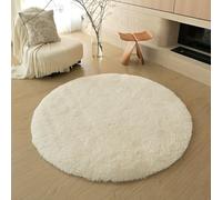 Hearda Tapis Rond de Salon Poil Long Shaggy, Tapis Chambre Shaggy Moderne Moquette Salon Poil Long Moelleux Doux avec Fond Antidérapant pour Intérieur Chevet Canapé (Blanc crème D,120cm)
