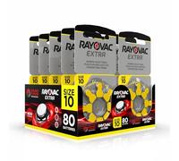 Hearing360 80 Piles pour appareils auditifs Rayovac Extra modèle 10, Longue durée, compatibilité Universelle, sans Mercure (10 blisters de 8 Piles)