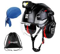 HEARMOR VOLTEK Casque de protection industriel certifié CE EN397 avec lampe frontale LED + visière et protection auditive | Pour travaux forestiers, travaux de construction et escalade | Casque de