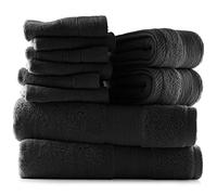 Hearth & Harbor Lot de 10 Serviettes de Bain 100% Coton filé à l'anneau pour Salle de Bain, luxueuses, Douces et très absorbantes, (2 Serviettes de Bain, 2 essuie-Mains, 6 débarbouillettes) - Noir