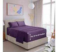 Hearth & Harbor Parure de lit 4 pièces à Poches très Profondes - Drap-Housse Super Profond de 45,7 à 61 cm de Profondeur, Convient aux Matelas à Profil Haut avec surpiquets, très Grand lit, Aubergine