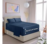 Hearth & Harbor Parure de lit 4 pièces à Poches très Profondes - Drap-Housse Super Profond de 45,7 à 61 cm de Profondeur, Convient aux Matelas à Profil Haut avec surpiquets, Grand lit, Bleu Marine