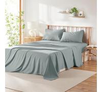 Hearth & Harbor Parure de lit 4 pièces pour Grand lit, 40% Rayonne dérivée du Bambou, draps Respirants pour Poches jusqu'à 40,6 cm de Profondeur, argenté