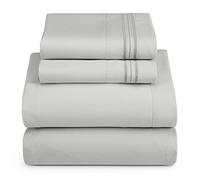 Hearth & Harbor Parure de lit 4 pièces pour lit de Camping-Car Queen Size Court, draps et taies d'oreiller doublement brossés de qualité hôtelière de Luxe, Extra Doux, Gris argenté
