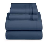 Hearth & Harbor Parure de lit 4 pièces pour lit de Camping-Car Queen Size Court, draps et taies d'oreiller doublement brossés de qualité hôtelière de Luxe, Extra Doux, Bleu Marine