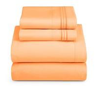Hearth & Harbor Parure de lit 4 pièces pour lit Double XL, draps et taies d'oreiller doublement brossés de qualité hôtelière de Luxe, Extra Doux, Abricot