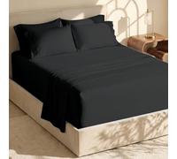 Hearth & Harbor Parure de lit 6 pièces - Drap-Housse Extra Profond pour Matelas de 45,7 à 61 cm de Profondeur., Noir, King