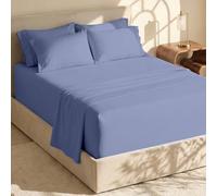 Hearth & Harbor Parure de lit 6 pièces - Drap-Housse Extra Profond pour Matelas de 45,7 à 61 cm de Profondeur., Bleu Acier, Queen Size