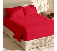 Hearth & Harbor Parure de lit 6 pièces en Microfibre, draps à Poches très Profondes, Rouge Cerise