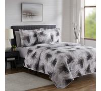 Hearth & Harbor Pinsonic Parure de lit légère matelassée, en Microfibre, 20 Feuilles de Palmier imprimées pour Grand lit