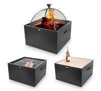 HEAT Outdoor Living Brasero 3 en 1 Noir - Panier à feu pour Le Jardin - Tonneau à feu et Foyer - Brasero en métal Solide pour des soirées détendues - Noir (61 x 61 x 67 cm)