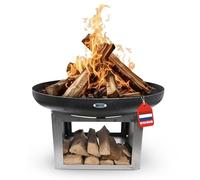 Heat Outdoor Living Brasero Fresvik Ø80 cm avec Rangement pour Le Bois - Brasero Barbecue - Brasero pour Jardin - Acier - Noir - 80x80x50 cm