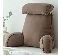 HEATHE Oreiller de Lecture avec Accoudoirs, Coussin Dossier Lit Ergonomique, Support Dos et Cou Repose Nuque, Coussin Incliné Lavable pour Lecture Canapé Salon Adulte Senior，Couleur Café