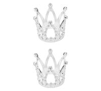 HEATSHAKING 2pcs Mini Couronne Décoration Gâteau en Alliage Métallique Argenté, Accessoire Créatif et Joli pour Topper Gâteau Anniversaire et Fête
