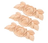 HEATSHAKING Applique murale en bois 3pcs rose khaki pour décoration intérieure, décoration de meubles et plafond, design sculpté à la main, adapté aux portes et commodes