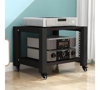 Heavy Du Rack AV à 2 étages sur roulettes - Hauteur réglable en bois naturel pour amplificateurs, récepteurs et platines - Solution idéale pour le cinéma maison pour dissiper la chaleur