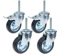 Heavy Duty 100mm rubber bolt hole swivel & braked castors bolt fitting 75kg (Set of 4)