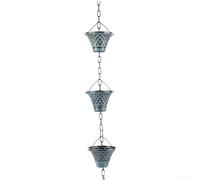 HEBEOT Chaîne de pluie bleue bronze de 2,7 m - Inverseur de gouttière en fer - Décoration de jardin d'extérieur pour tuyau de descente - Débit d'eau - Design géométrique élégant - Installation facile
