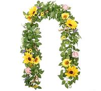 HEBEOT Guirlande de tournesols artificiels en soie pour intérieur ou extérieur, mariage, maison, décoration de table, fête, jaune - 2 m