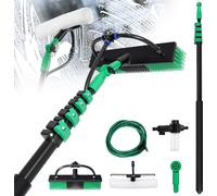 Hebitod 4,8 m Brosse de lavage Manche télescopique et kit d'alimentation en eau, pour le nettoyage des surfaces vitrées, des fenêtres, des dalles de terrasse, etc.