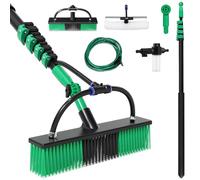 Hebitod Brosse télescopique avec raccord d'eau 3,6 m, brosse de lavage télescopique, 2 en 1, avec manche télescopique en aluminium, nettoyeur de toit de terrasse, barre télescopique, nettoyage des