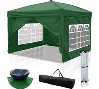 Hebitod Pavillon pliable Pavillons & Tentes de fête 3x3m, Chapiteau de jardin pour jardin terrasse fête, étanche à l'eau avec fenêtres et éclairage solaire LED vert