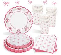 Heboland Décoration Anniversaire Coquette Vaisselle pour 25 Invités, 100pcs Rose Assiette Anniversaire, Serviette, Gobelets pour Decoration Femme Filles