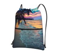 HEBSDFG Sac à dos avec cordon de serrage imprimé ours polaire mignon résistant à l'eau sac à dos décontracté pour le sport, la gym, les voyages pour homme et femme, Coco Beach Sunset Hamac, One Size