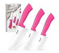 hecef Couteaux de Cuisine en Céramique 3 Pièces avec Étuis, Rose | Set de couteaux en céramique avec couteau chef, universel et d'office, léger pour fruits et légumes