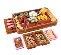 hecef Grand Plateau à Fromage en Bois avec Accessoires à 2 Touches Roses